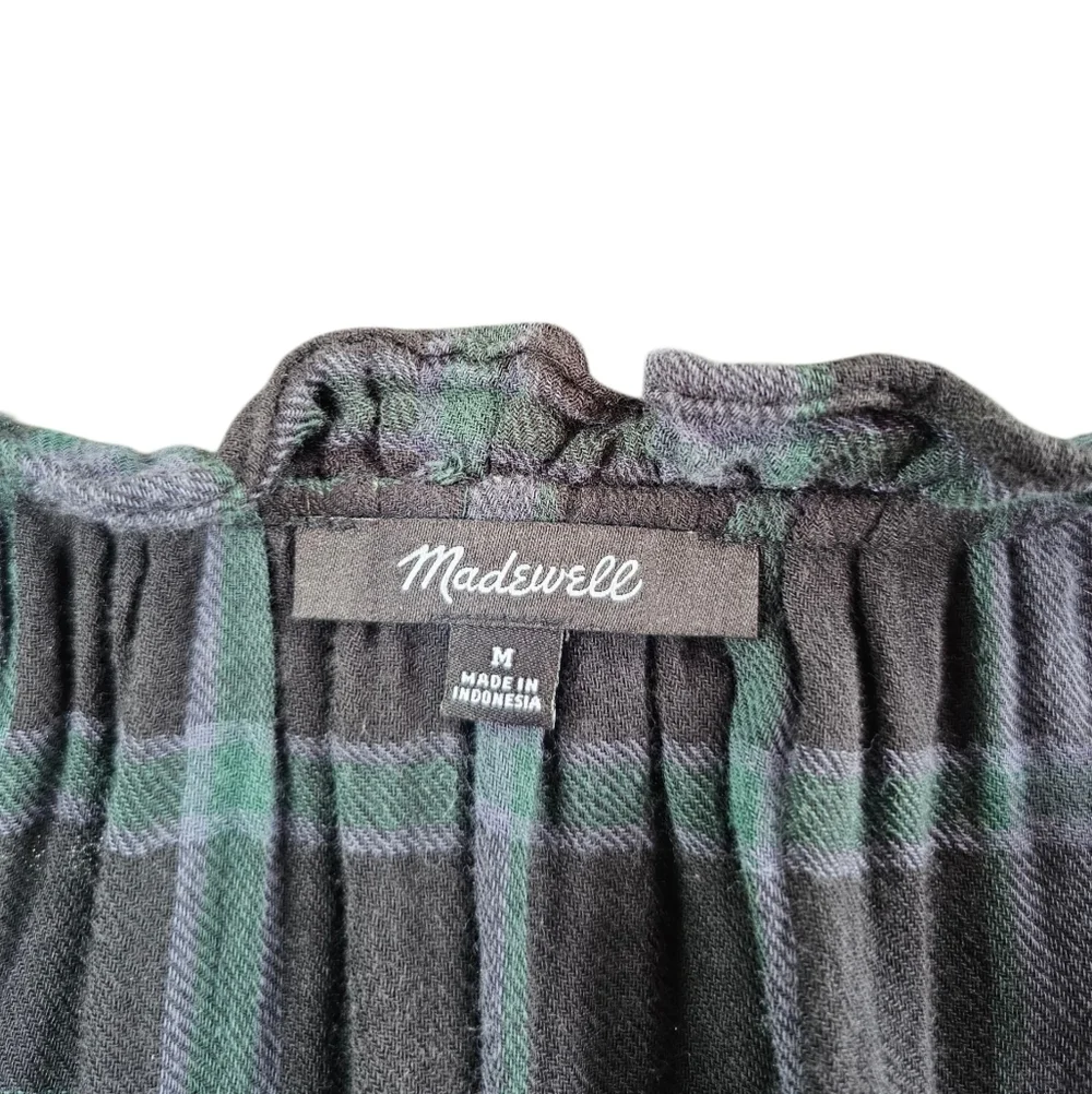 Madewell Tie-Neck Tiered Mini Black Plaid Long Sleeve Dress, Size M